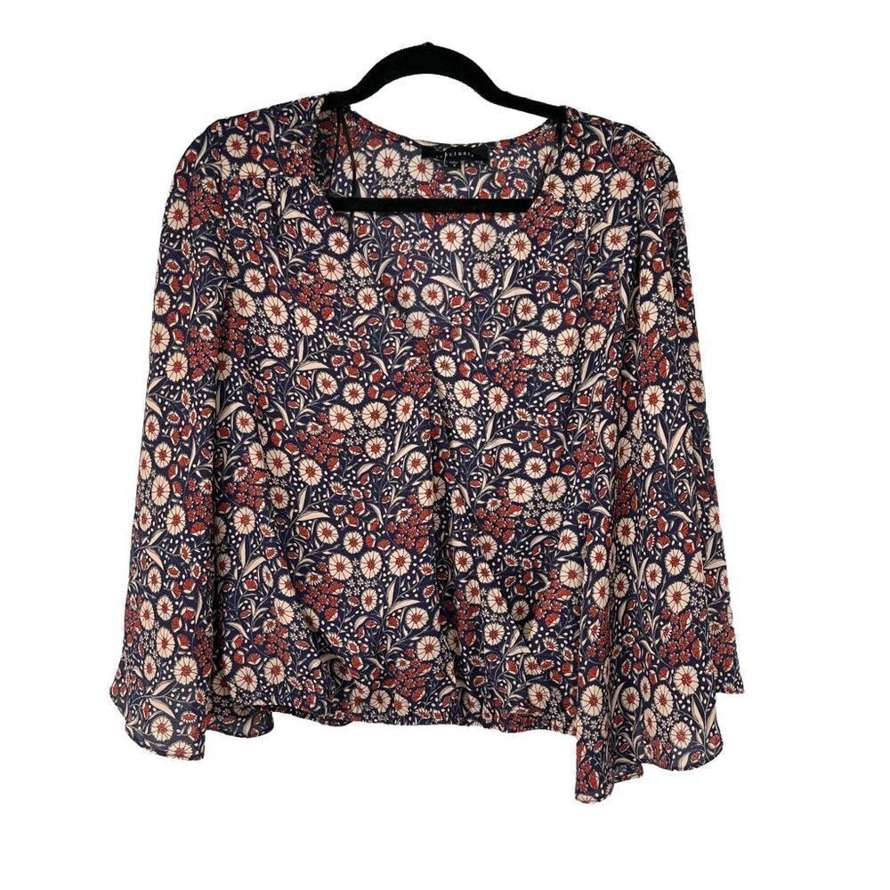 Sanctuary‎ Floral Print V Neck Crossover Bell Sleeve Top Womens M